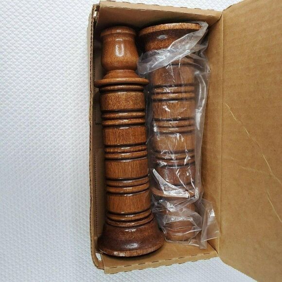 Vintage Homeco Candle Holders Set Wooden Metal Mid Century 8" Tall Base 4" - Picture 1 of 5